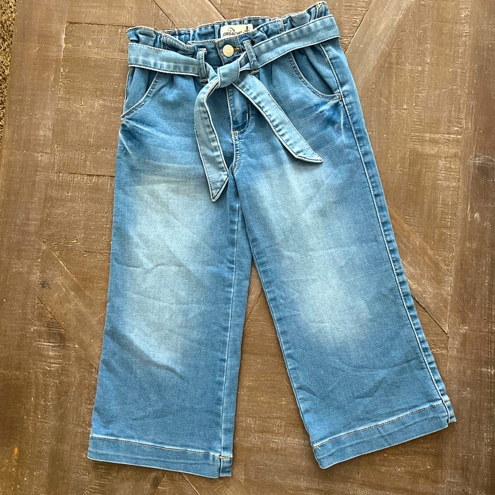 Jordache Girls' Crop Wide Leg Denim Self Belted Jean